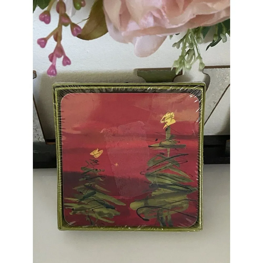 Rock Flower Paper 4 Coasters Abstract Cool Contemporary Christmas Tree 4